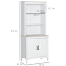 White Tall Kitchen Cupboard with 3 Open Shelves and Double Door Cabinet