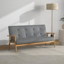 Dark Grey 3-Seat Linen Fabric Tufted Sofa with Rubberwood Legs