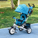 Blue 6-in-1 Kids Trike with Push Handle, Canopy, Safety Belt, Storage, Footrest, Brake