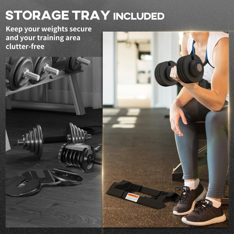 Adjustable Dumbbells Set with Storage Tray, Non-Slip Handle - 4-in-1 Weights, 7KG-24KG