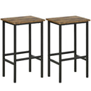 Rustic Brown Industrial Bar Stools, Set of 2 Kitchen Breakfast Chairs with Footrest