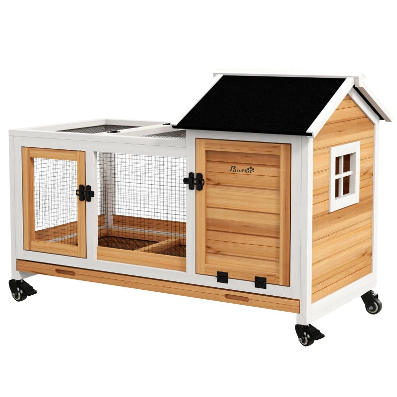 Yellow Wooden Small Pet Hutch with Removable Tray and Wheels