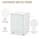 White Industrial Rolling Bedside Table with Adjustable Shelf