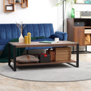 Brown Industrial Coffee Table with Shelf and Steel Frame, 120x60x45cm