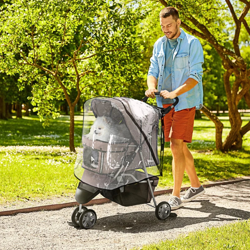 Brown Pet Stroller for Small Dogs & Cats with Cover, Cup Holder & Storage Basket