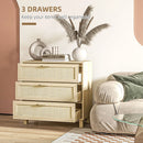 Natural Rattan 3-Drawer Boho Dresser for Bedroom, Living Room, Hallway
