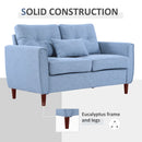 Light Blue Fabric Loveseat with Wooden Legs - 2 Seat Sofa