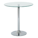 Black Glass Round Dining Table, Modern Steel Base, Small Space Bar Table