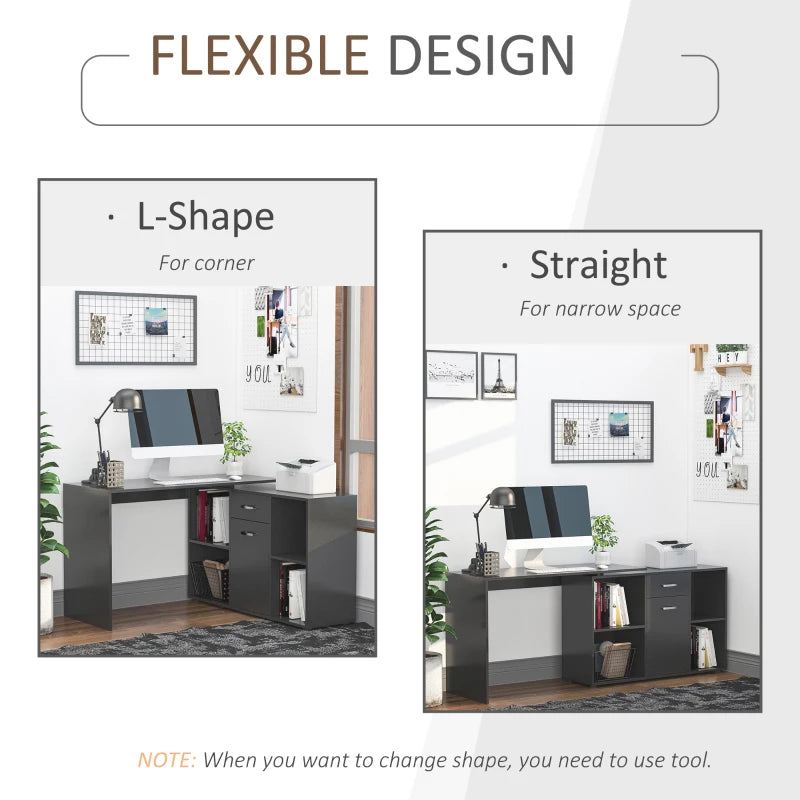 Black L-Shaped Computer Desk with Spacious Storage
