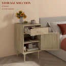 Rattan Boho Bedside Cabinet - Natural Wood - Drawer & Shelf - Bedroom & Living Room Storage