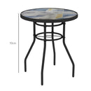 Multicolour Round Garden Table with Glass Printed Top - 60cm