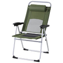 Green Folding Camping Chair with Adjustable Recliner Seat and Pillow