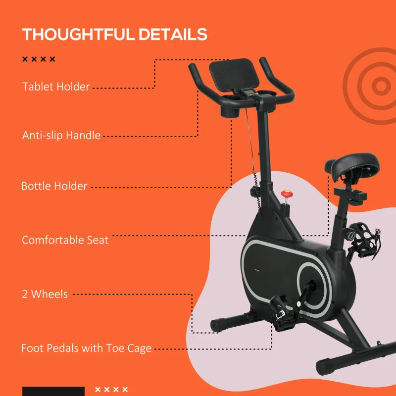 Magnetic Indoor Cycling Bike - Red, Silent Flywheel, LCD Display, Tablet Holder