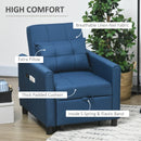 Blue Convertible Sleeper Chair with Adjustable Backrest and Side Pockets