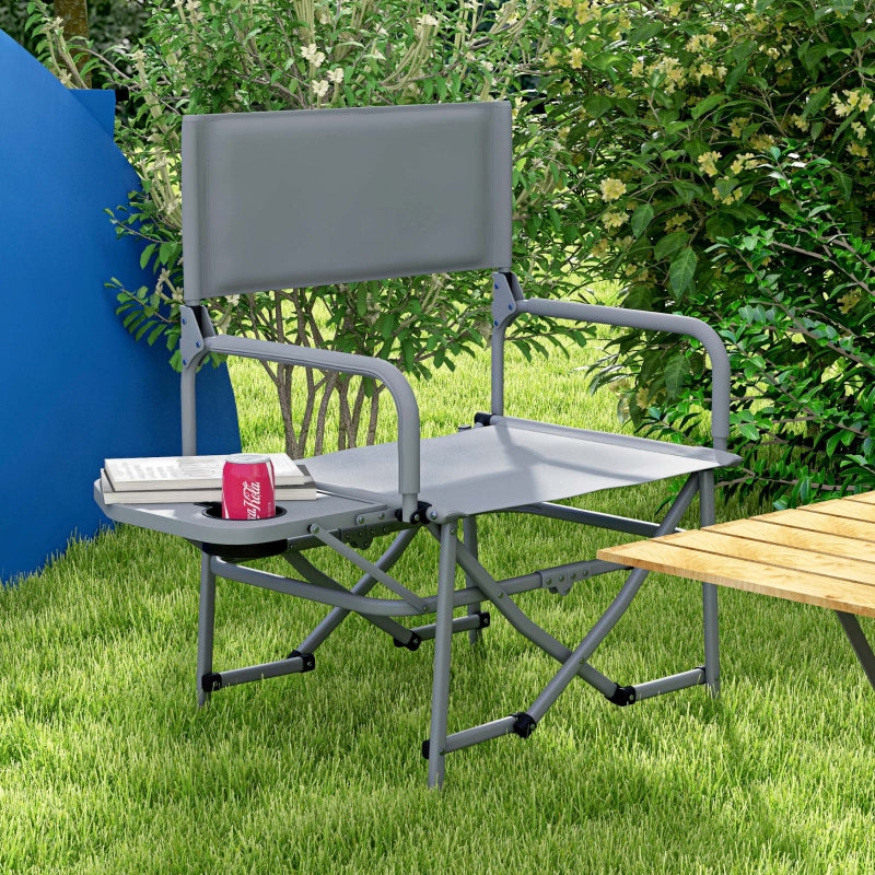 Grey Folding Camping Chair with Side Table