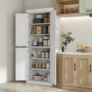 White Freestanding Kitchen Storage Cabinet with 4 Doors and 6-Tier Shelving