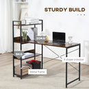 Brown 4-Tier Storage Computer Desk with Bookshelf, Metal Frame - 120 x 70 x 120cm