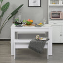 White 3-Piece Dining Set with Table and Benches for Compact Spaces