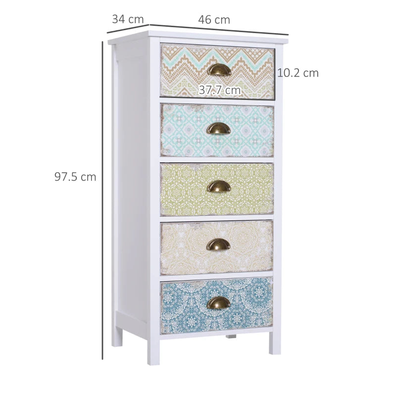 Modern Grey 5-Drawer Side Storage Chest