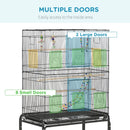 Black Steel Budgie Cage with Stand & Toys - 133cm High
