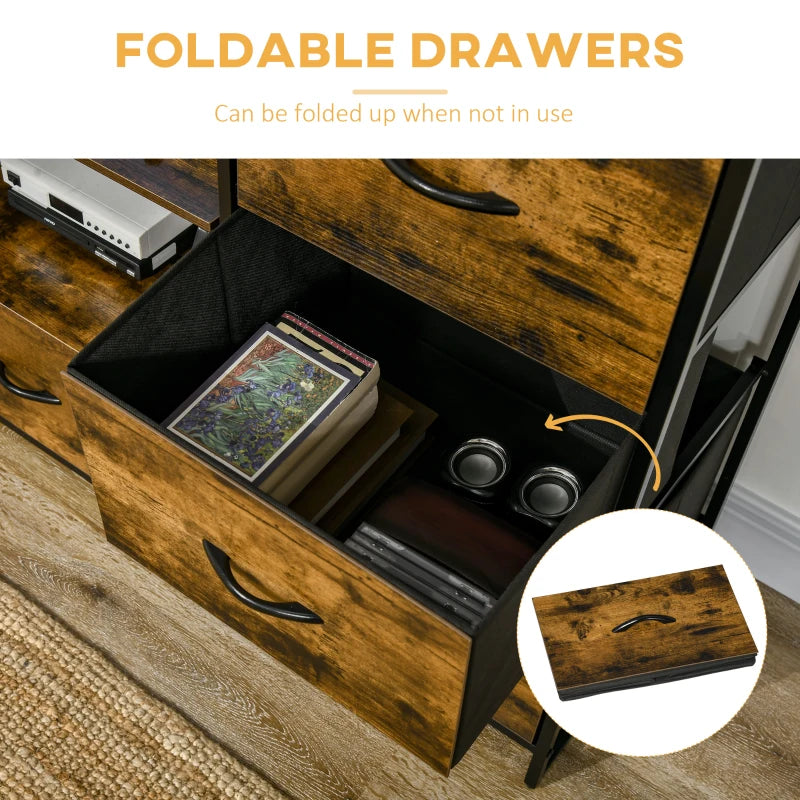 Rustic Brown Industrial Storage Cabinet with Shelves and Drawers
