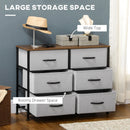 Grey Fabric 6-Drawer Industrial Dresser with Steel Frame and Wooden Top