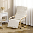 Wooden Deck Lounging Chair with Adjustable Footrest & Cushion, Cream White