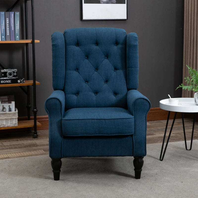 Blue Retro Wingback Accent Chair for Living Room and Bedroom