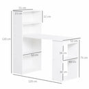 White 120cm Computer Desk with Bookshelf and 6 Shelves