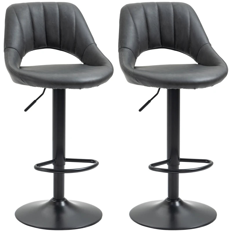 Black Adjustable Swivel Barstools Set of 2 with Footrest