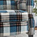 Blue Wingback Reclining Armchair with Footrest - Wood Legs