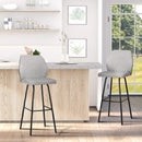 Light Grey Upholstered Bar Stools Set of 2 with Backs and Steel Legs