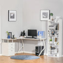 White L-Shaped Home Office Desk with Storage Drawer - Industrial Style Corner Workstation
