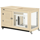 Oak Tone Rabbit Hutch with Wheels & Openable Roof