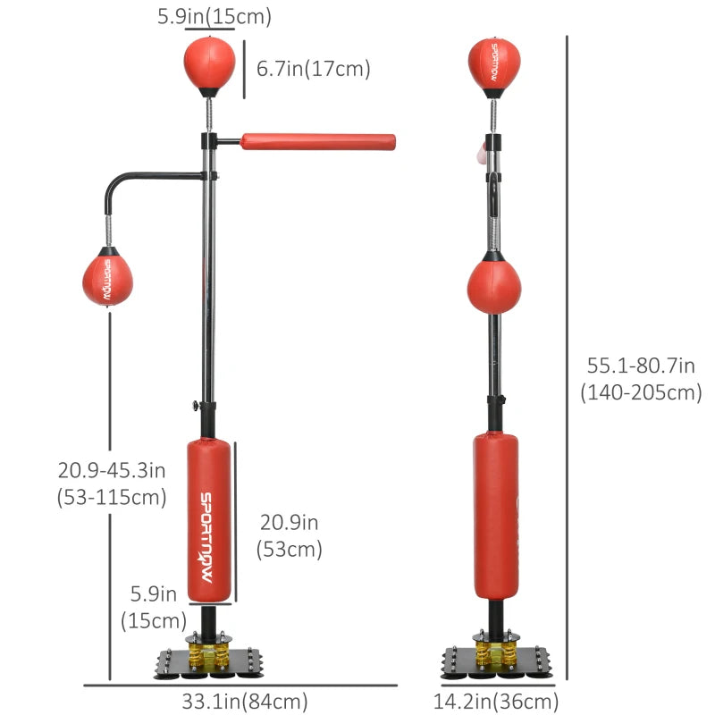 Red Freestanding Boxing Bag with Reflex Bar and Speed Balls