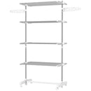 White 4-Shelf Folding Clothes Drying Rack with Side Arms and Wheels