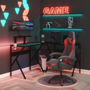 Black L-Shaped Gaming Desk with Monitor Stand and Cup Holder