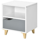 Modern White and Grey Bedside Table with Drawer and Shelf
