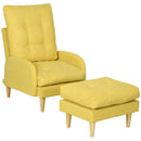 Yellow Upholstered Recliner Armchair Set with Footstool