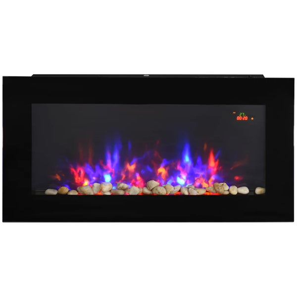 Black LED Electric Fireplace with Remote Control and Timer