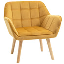 Yellow Armchair with Wide Arms and Slanted Back - Iron Frame, Wooden Legs