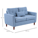 Light Blue Fabric Loveseat with Wooden Legs - 2 Seat Sofa
