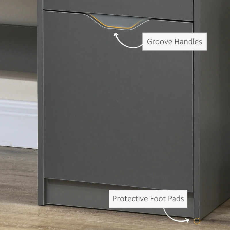 Grey High Gloss Computer Desk with Drawers and Storage Cabinet, 120x60cm