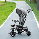 Grey Kids Tricycle with Rotatable Seat & Adjustable Push Handle