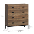 Brown 4-Drawer Metal Frame Storage Chest for Bedroom & Living Room