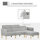 Light Grey L-Shaped Linen Fabric Sofa Bed Set with Footstool