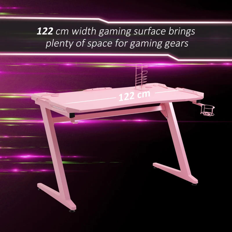 Carbon Fibre Gaming Desk, Pink, Gamer Workstation with Accessories