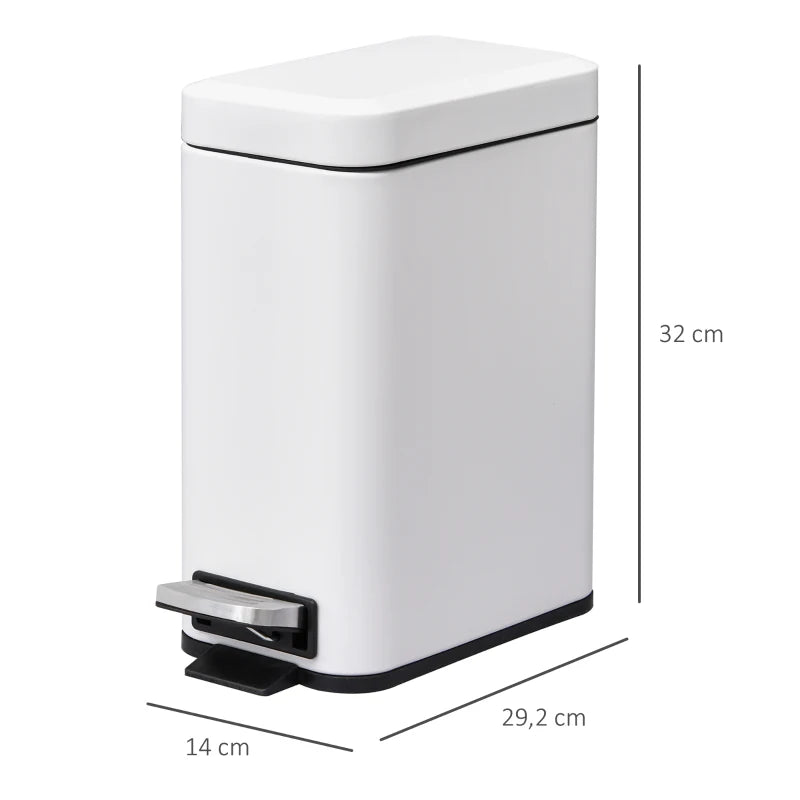 5L White Steel Compact Bin with Quiet-Close Lid