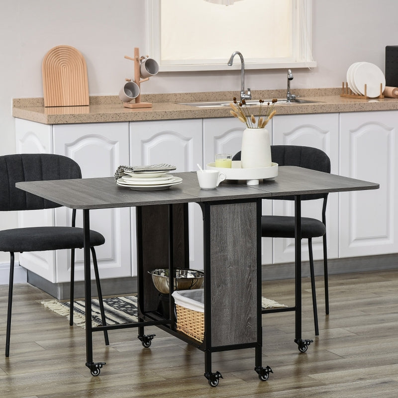Mobile Drop Leaf Folding Dining Table with Wheels and Storage Shelf