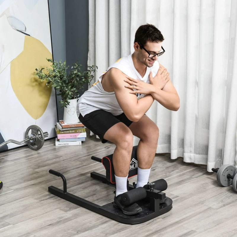 Black Sissy Squat Machine with Hip Thrust Bench & Push Up Stand